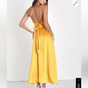 Lulu's Yellow Backless Satin Dress with bow